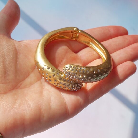 Y2K Gold Crystal Hinged Bangle Bracelet By Lia Sophia - Picture 3 of 3